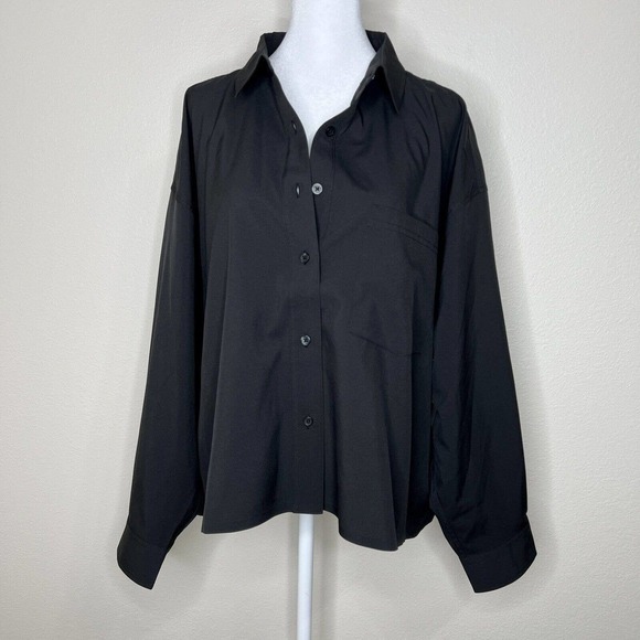 Athleta Black Long Sleeve Cropped Button Up Stretch Tech Top Plus Size 1X NWT - Picture 5 of 16